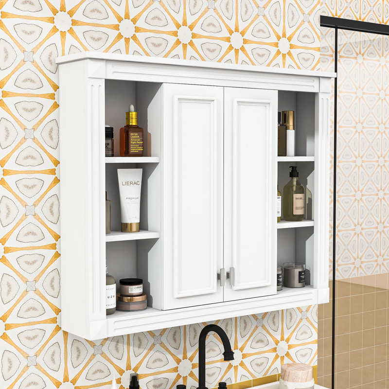 Pharmacie murale avec armoire de rangement et tablettes ouvertes