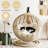 Freestanding Egg Shaped Hand Wicker Cat Bed with Stand, Removable Washable Cushion & Hanging Toy Indoor Pet Nest