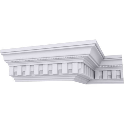 Endurathane Kepler Dentil with Bead Crown Moulding, 4"H x 3 7/8"P x 5 1/2"F x 94 1/2"L, Factory Primed