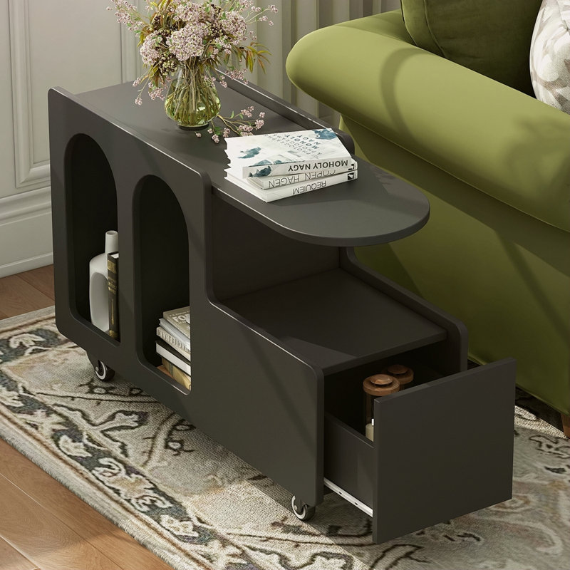 Table de bout mobile avec roulettes verrouillables Table d'appoint de style crème avec tiroir Table de chevet étroite avec salon de rangement multicouche