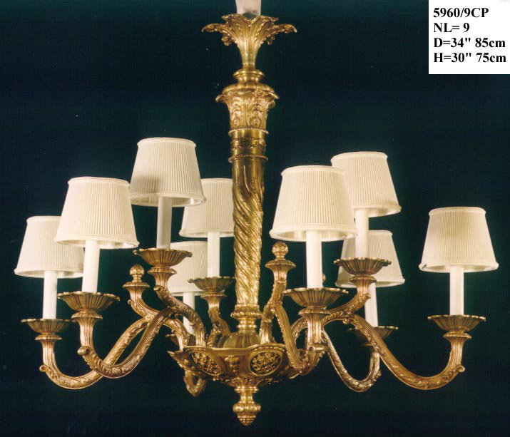 Cowie 9 - Light Shaded Chandelier, French Gold
