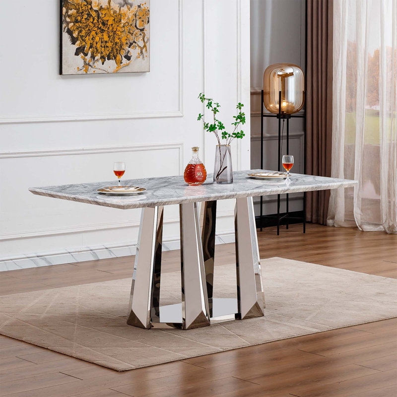 Table de salle à manger rectangulaire 70 po, Argent argent, Gris