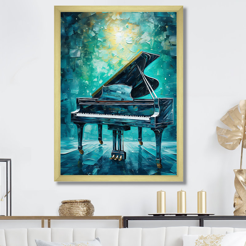 Piano bleu, sonate surréaliste IV, Cadre doré simple, H 40 po x l 30 po x P 1,5 po