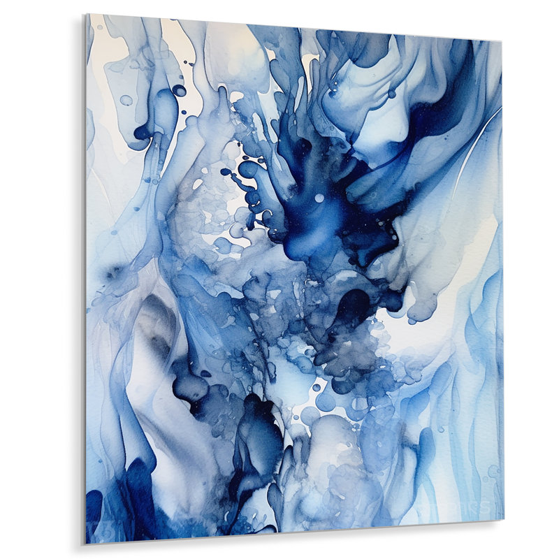 Abstrait, vagues bleues classiques V, art mural en métal Fractals, H 20 po x l 12 po