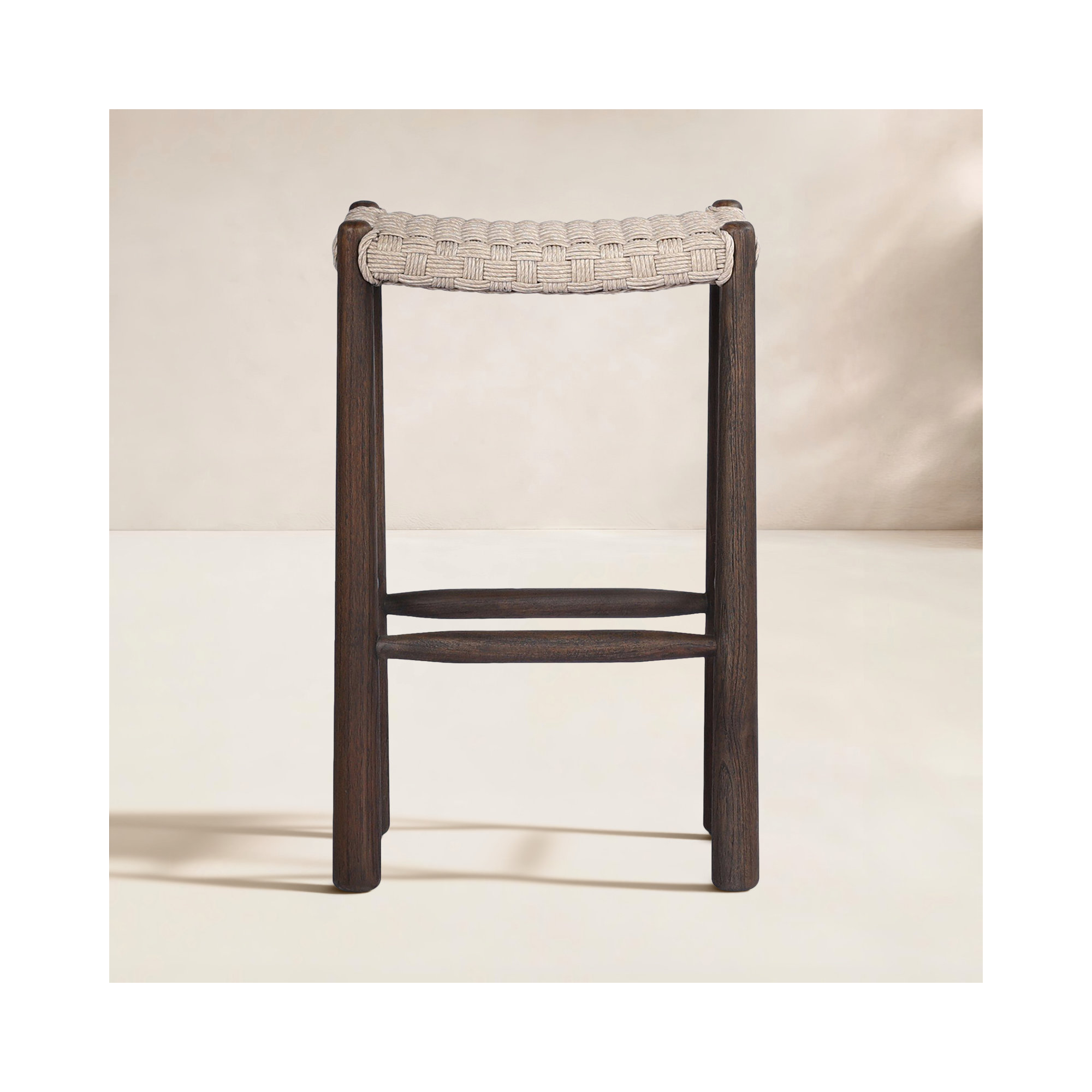 Savio Outdoor Stool-Dark Textured Woven-Counter, Beige, 30"