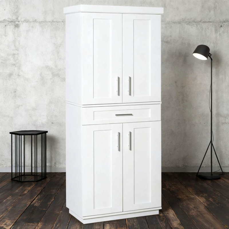 Armoire autoportante moderne Kitchen Pantry, Blanc