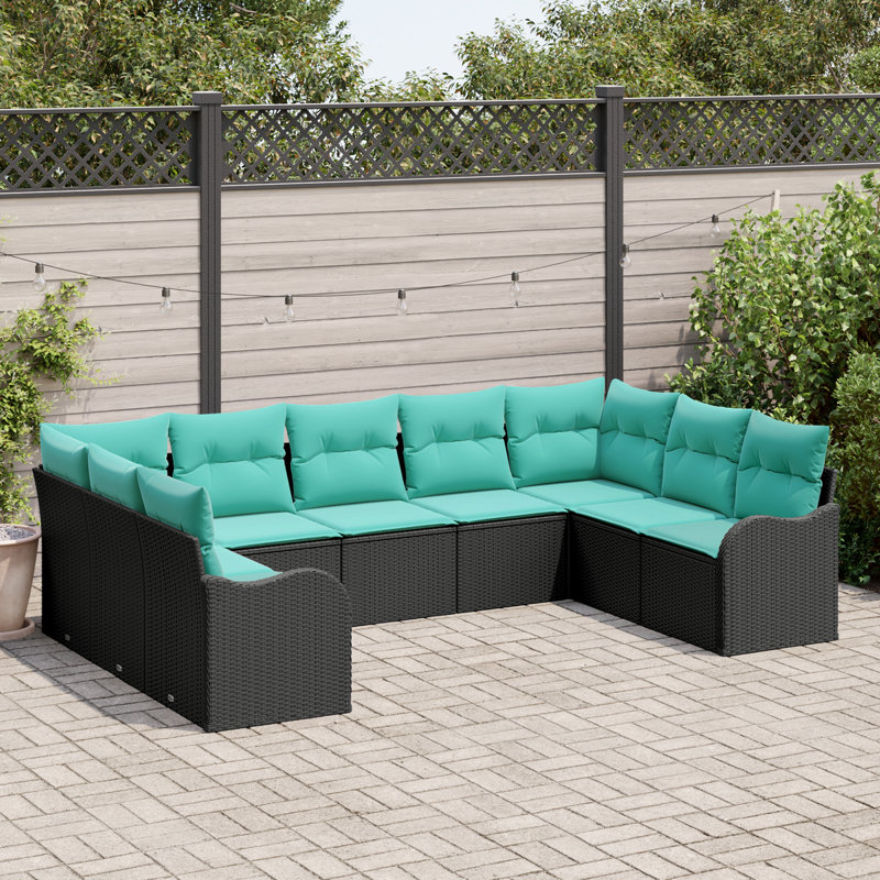 Ensemble de canapé de jardin 9 pièces vidaXL, Structure noire / Coussin bleu