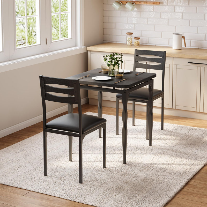 Ensemble de table de salle à manger 3 pièces avec 2 chaises rembourrées, table de cuisine et ensemble de chaises avec pieds en spirale décoratifs en métal pour les petits espaces