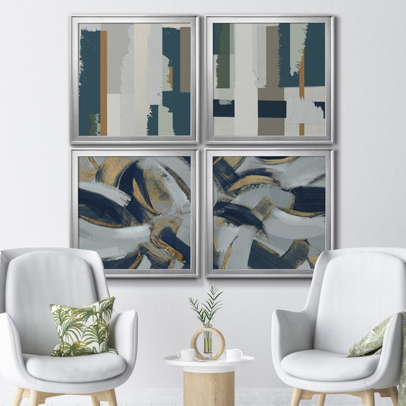 «Close to the Edge I», ensemble de 4 peintures sur toile encadrées, Toile encadrée d'or, H 26,5 po x l 106 po x P 1,5 po