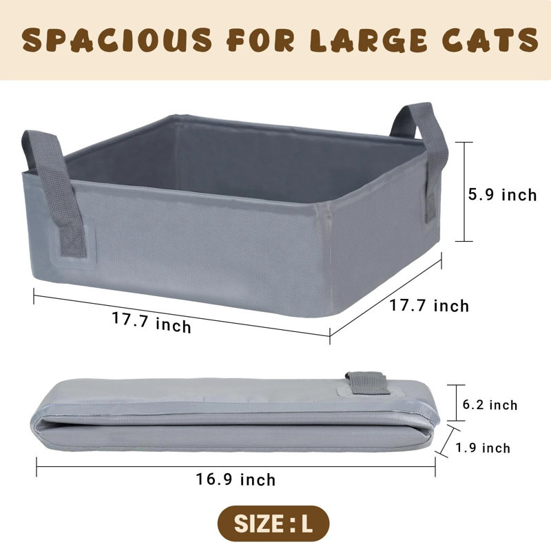 17.7'' Portable Foldable Cat Litter Box, Simple Gray