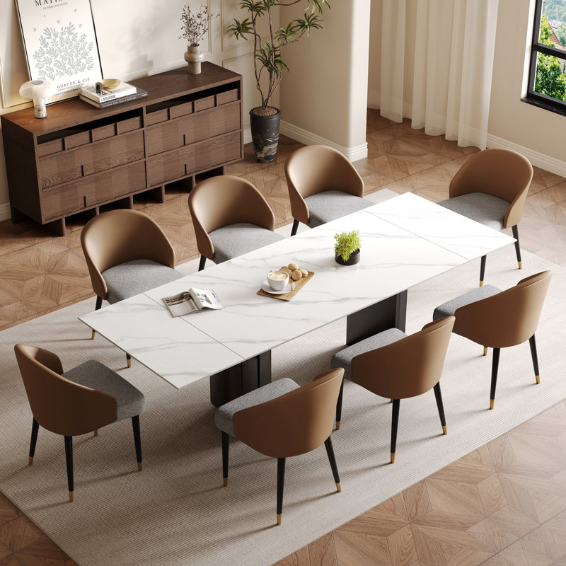 Andrik 9 - Piece Dining Set with 94.5'' Extendable Sintered Stone Table and 8 Dining Chairs for 8-10