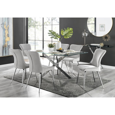 Tierra Glass And Chrome Dining Table with 4 Luxury Velvet Dining Chairs