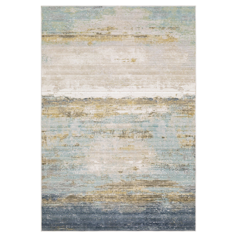 Tapis bleu / beige Goulart, Rectangle 6 pi 7 po x 9 pi 6 po