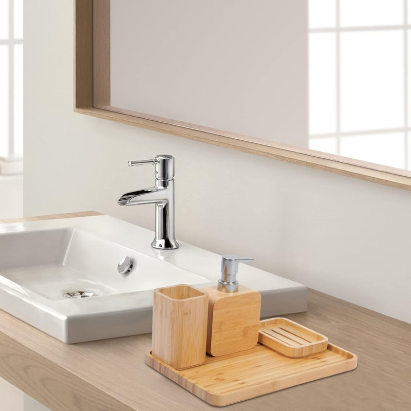 Handmade Bamboo Sink And Bathroom Accessory Set, Retro Style Set