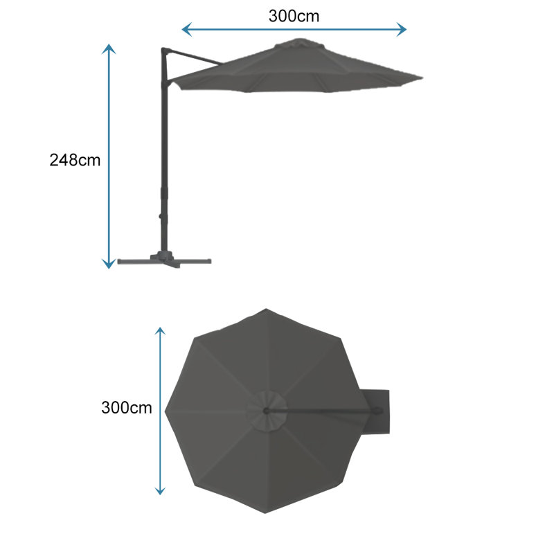 Aadit 300cm Lighted Cantilever Parasol, Grey