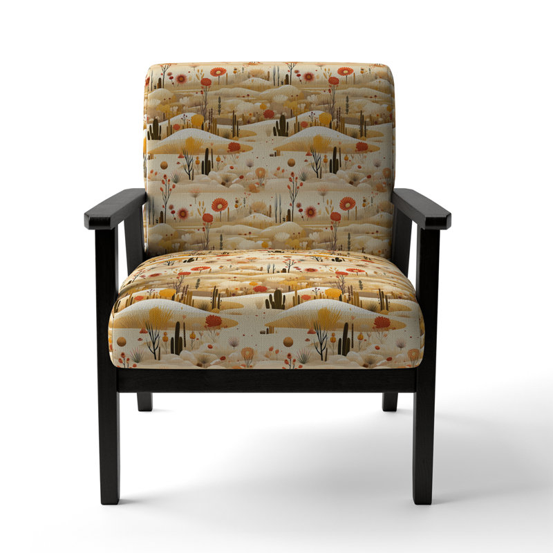 Cactus Desert Dreams Boho Pattern - Upholstered Farmhouse Arm Chair, Rustic Floral Accent Chair, Black