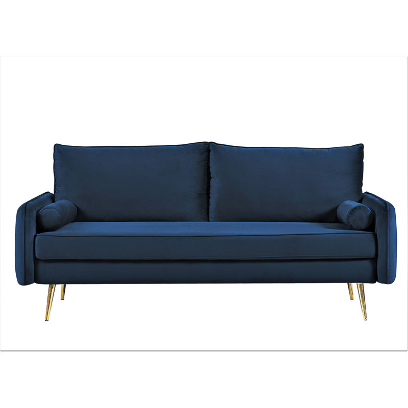 Canapé Mid-Century en velours, Polyester bleu foncé