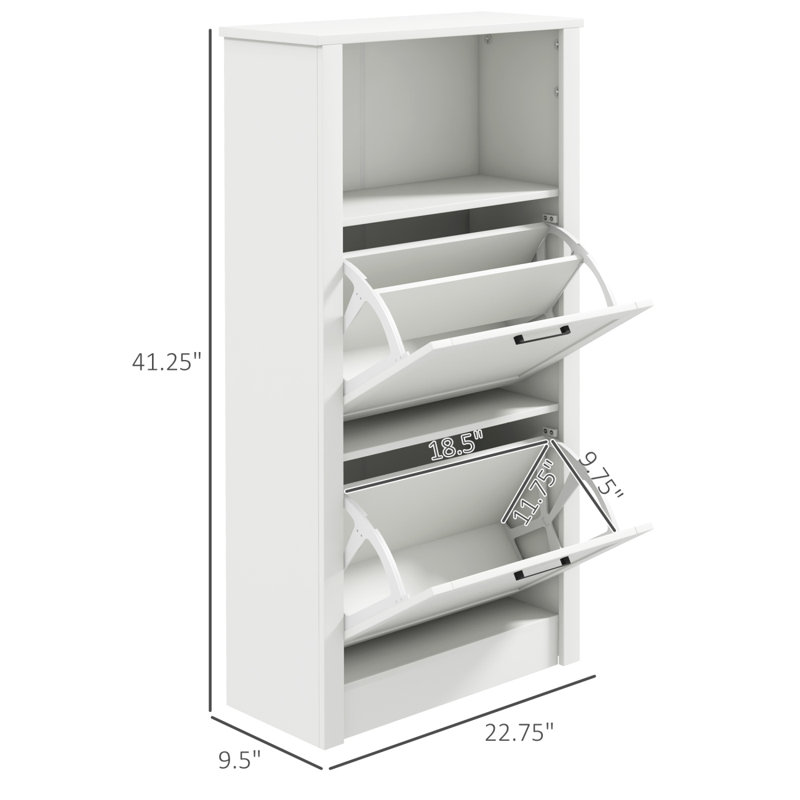 Shoe Storage Cabinet With Open Compartment And 2 Flip Drawers Shoe Cabinet, Open Cabinet