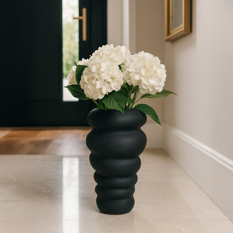 Clora Handmade Ceramic / Porcelain Table Vase – Black Layered Stone Design