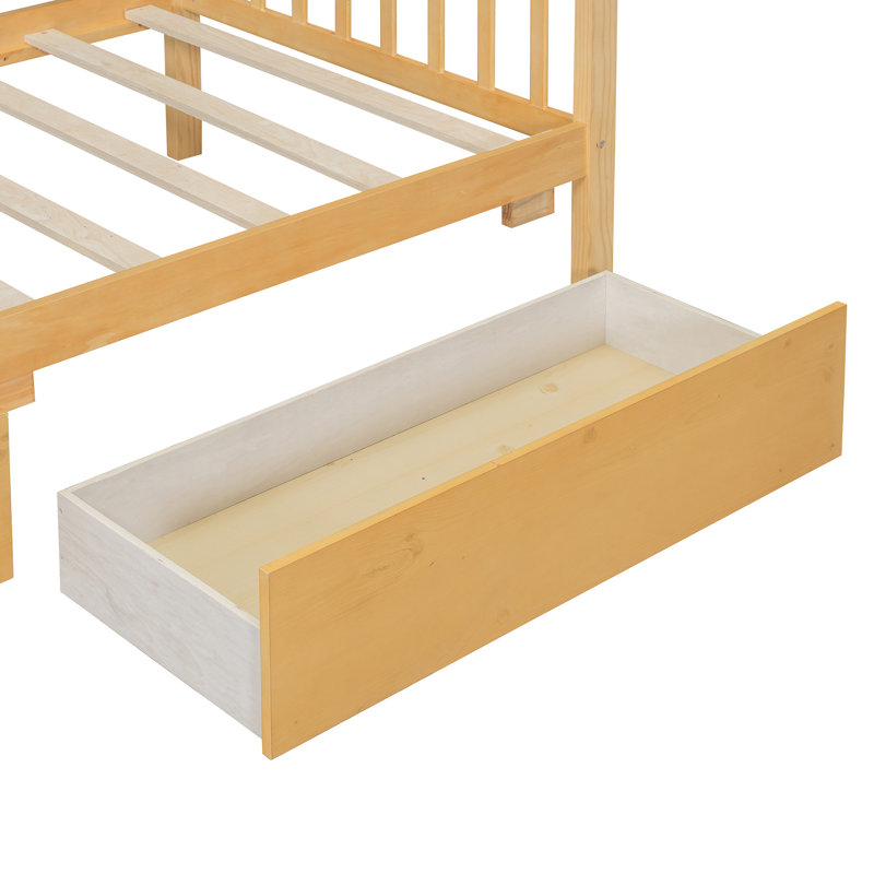 Lit simple en bois avec tiroirs, naturel, Naturel, Lit simple