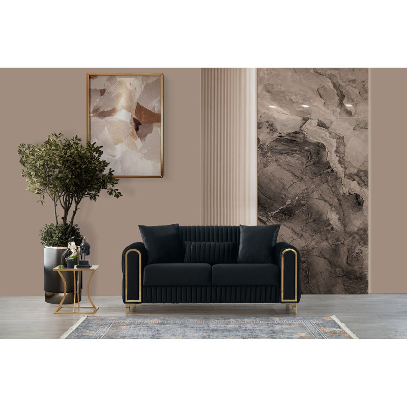 Causeuse convertible en tissu de velours Melody, Noir