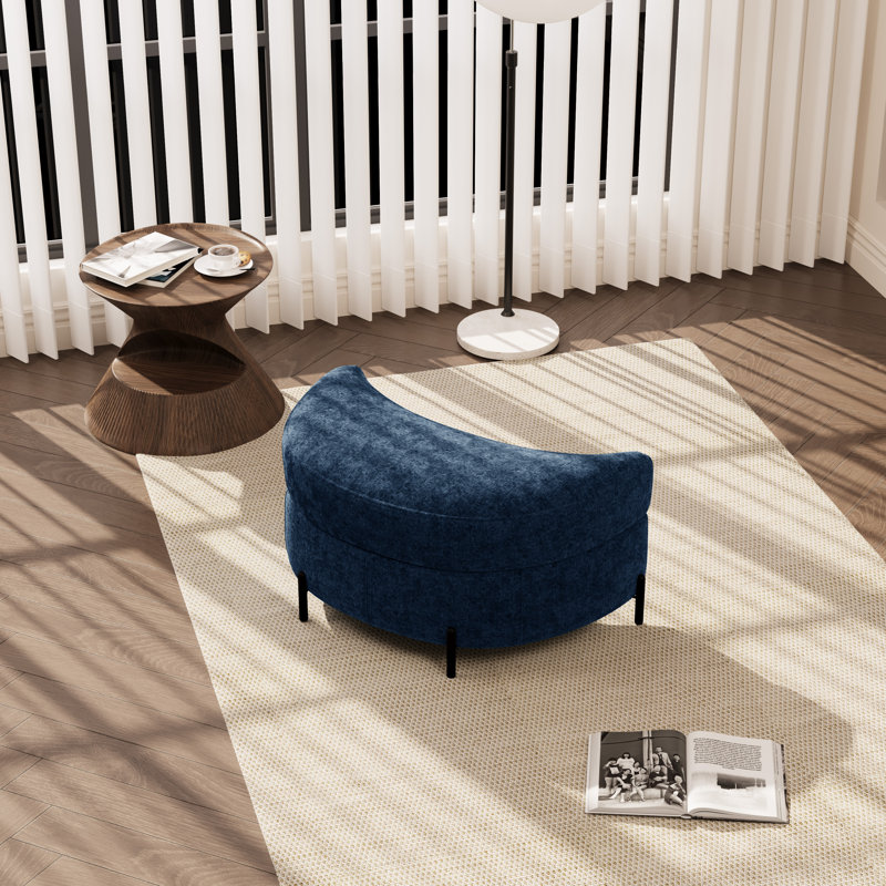Repose-pieds rembourré avec rangement Moon, Chenille bleue marine