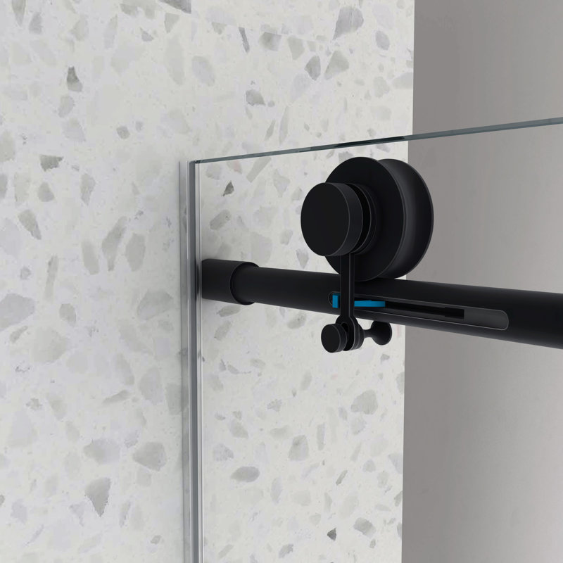 6076 Matte Black Shower Door, One Fixed & Shiftable, 70Mm 304 Stainless Steel Pulley, , Nano Cleaning, Tempered Glass For Bathroom Use Door 6076, Pulleys, Function, Clean, Glass, Appealing Addition
