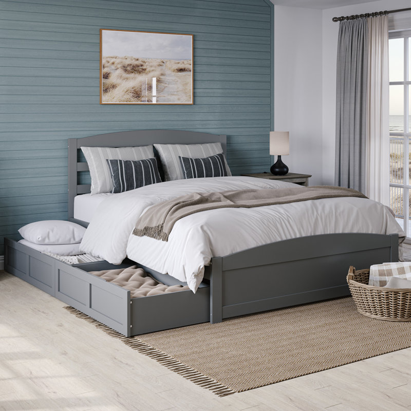 Elliana Solid Wood Slat Storage Bed, Gray, Queen