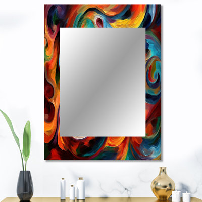 «Exploration de la liquidité abstraite jaune I» - miroir unique à encre liquide, grand miroir mural orange, impression d'art en métal