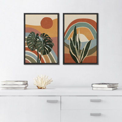 Abstrait paysage arc-en-ciel feuille tropicale collage art moderne décoration murale botanique chambre à coucher 2 pièces