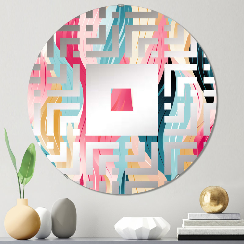 Miroir mural carré à rayures bleues et roses, 23,6 po x 23,6 po