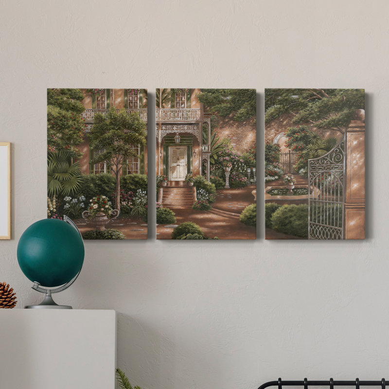 Jane's Courtyard II - Toile tendue avec châssis de qualité supérieure - Prêt à être accroché, H 12 po x l 24 po x P 1 po