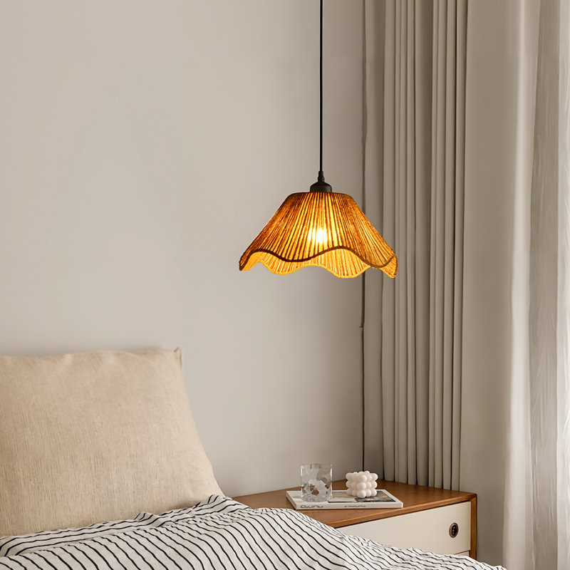 Luminaire suspendu 1 lumière en corde de chanvre, 7.08" H x 15.74" W x 15.74" D