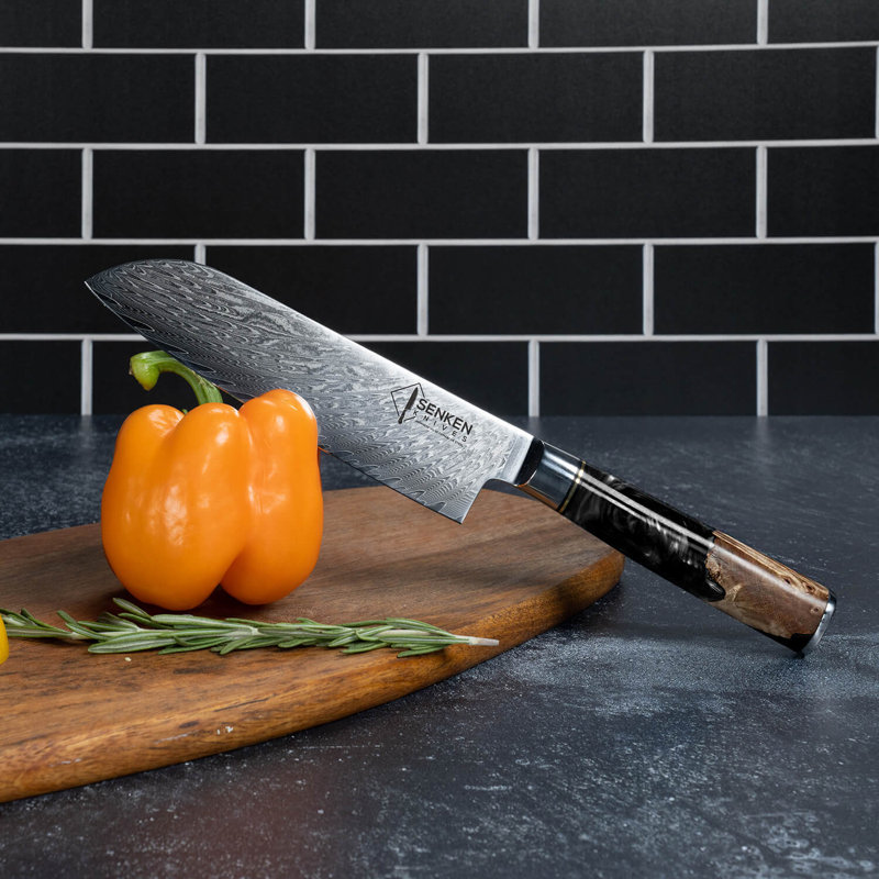 Couteau Santoku en acier damas noir - lame de 7 po, acier japonais Damas Vg10