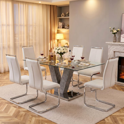 Amari Modern High Back Faux Leather Dining Chairs with Chrome Cantilever Legs