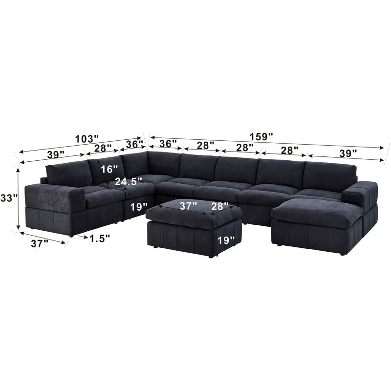 Mercury Row® Boutin 9 - Piece Upholstered Sectional & Reviews | Wayfair