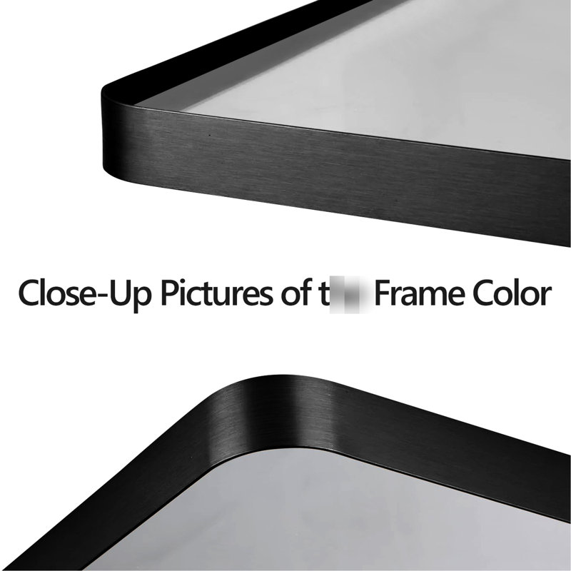 Miroir de salle de bain noir avec cadre en aluminium noir de 48 po x 32 po, avec verre flotté HD pour une réflexion précise et claire, avec caractéristiques antirouille, supports en Z faciles à installer, tout autour