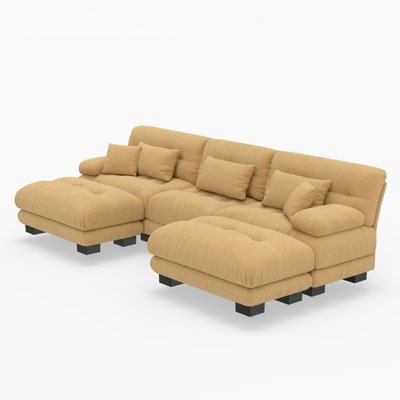 Canapés modernes en forme de U, style nuage, 3 places en chenille avec 2 poufs, salon