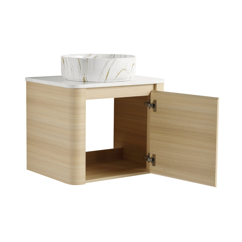Meuble-lavabo mural 24 po avec lavabo d'art en céramique et 1 porte à fermeture en douceur, emballage, contreplaqué