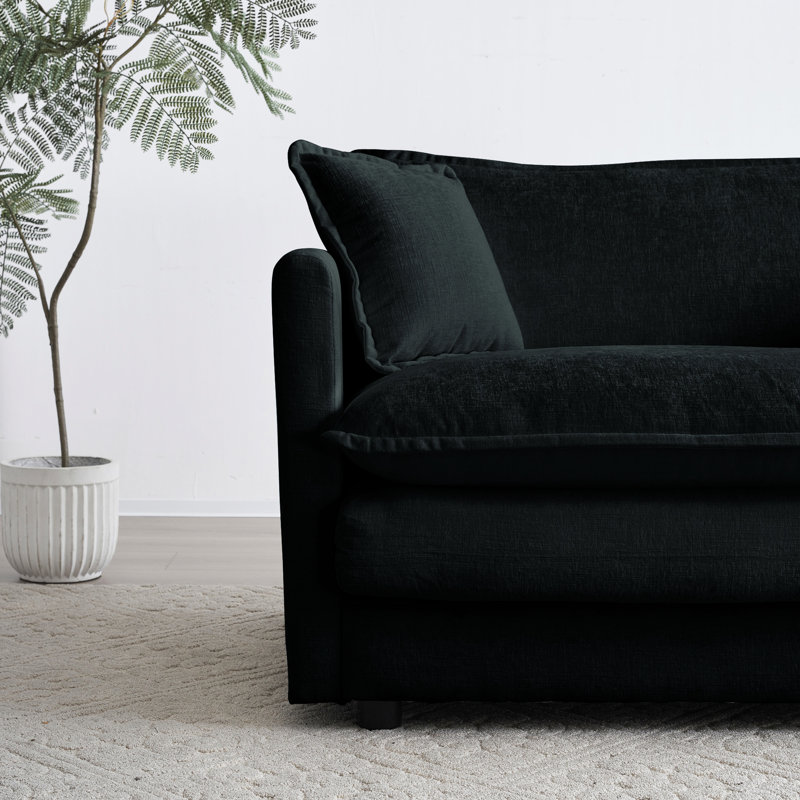 Black Chenille Sectional - 2 For Home & Comfortable In Upholstered Living Area Breathable