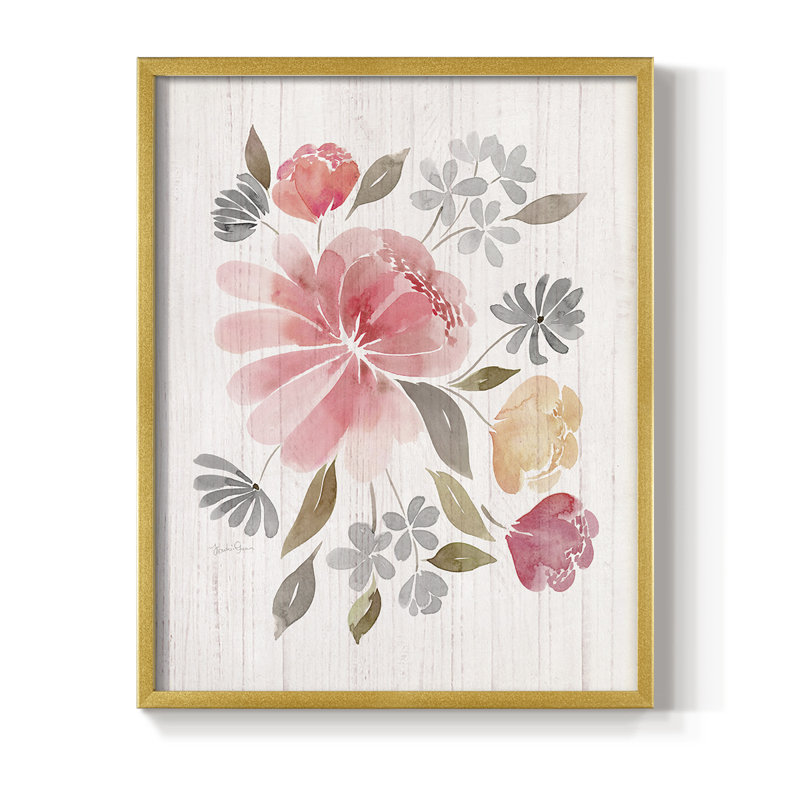 «Loose Peony I», reproduction encadrée - bois massif, 21" H x 17" W, Doré