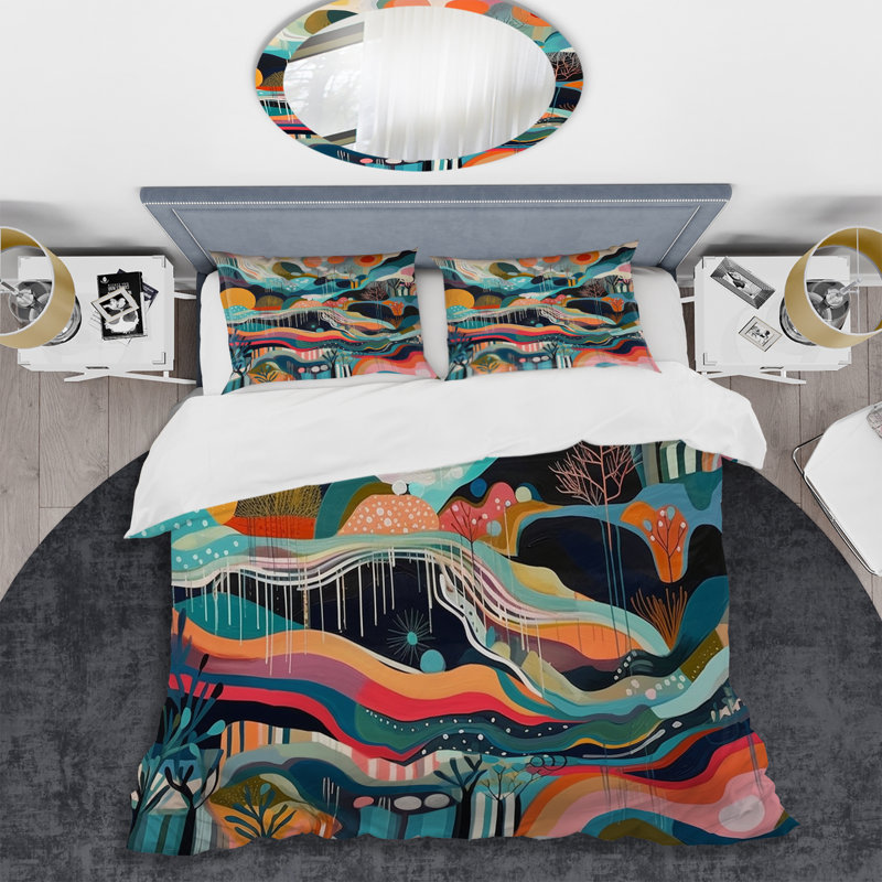 Ensemble de housse de couette en microfibre / polyester bleu vert Minimalims Explosion Bedding