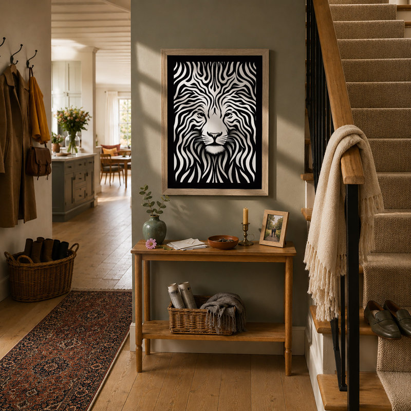Lion In Stripes Geometric - Print, A1 - 84.1 x 59.4 cm, Oak
