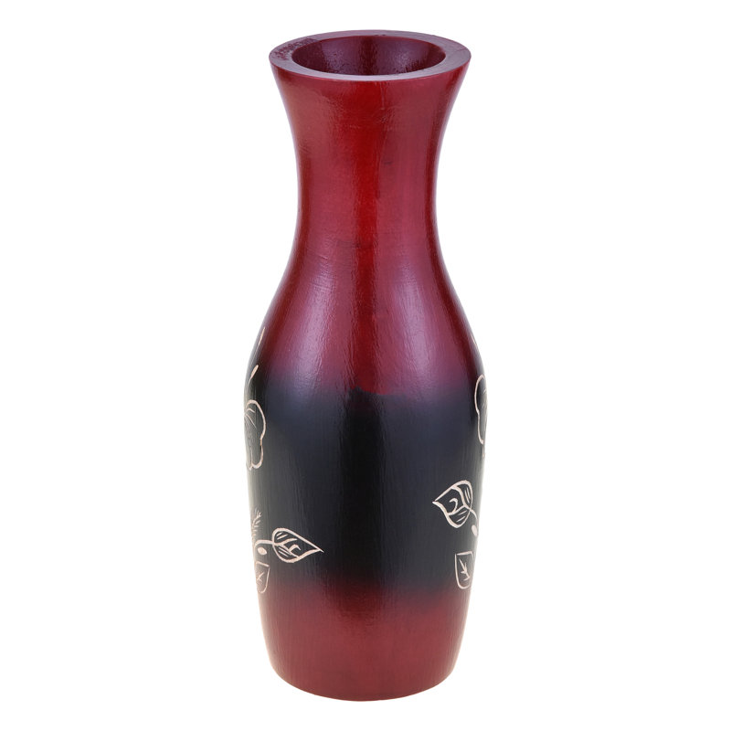 Vase en bois d'hibiscus captivant rouge et noir en bois de manguier de 8 pouces