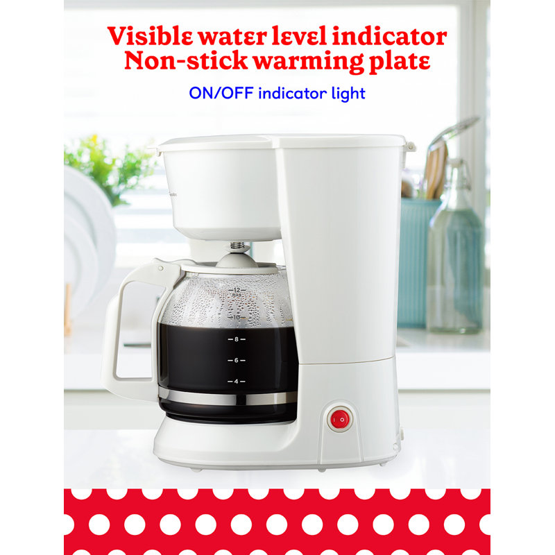 Betty Crocker 12-Cup Drip Coffee Maker with Heat Resistant Glass Carafe, White