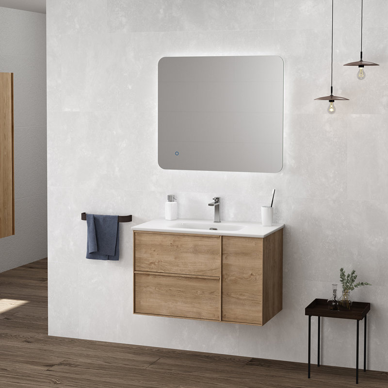 Palma 27.1" Wall Mounted Single Bathroom Vanity Base Only, Natural Oak