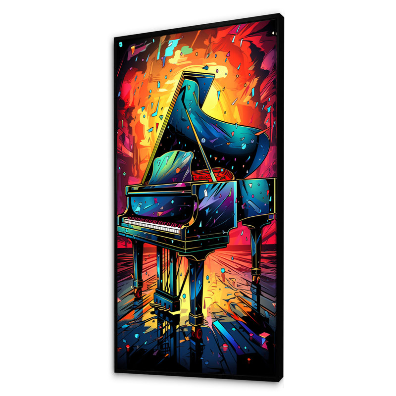 Élégance de piano classique bleue et jaune - Art mural de piano musical pour le salon, Cadre flottant noir