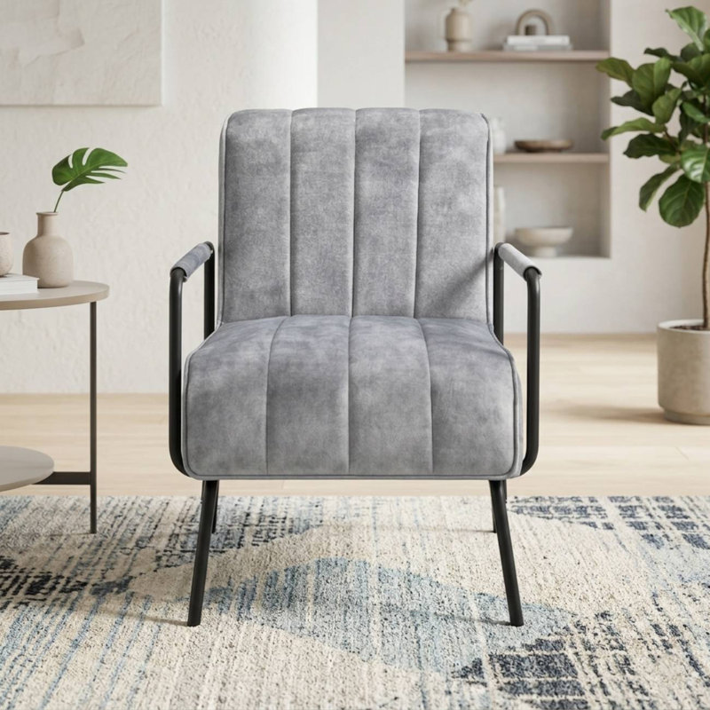 Fauteuil capitonné Monika, Velours gris