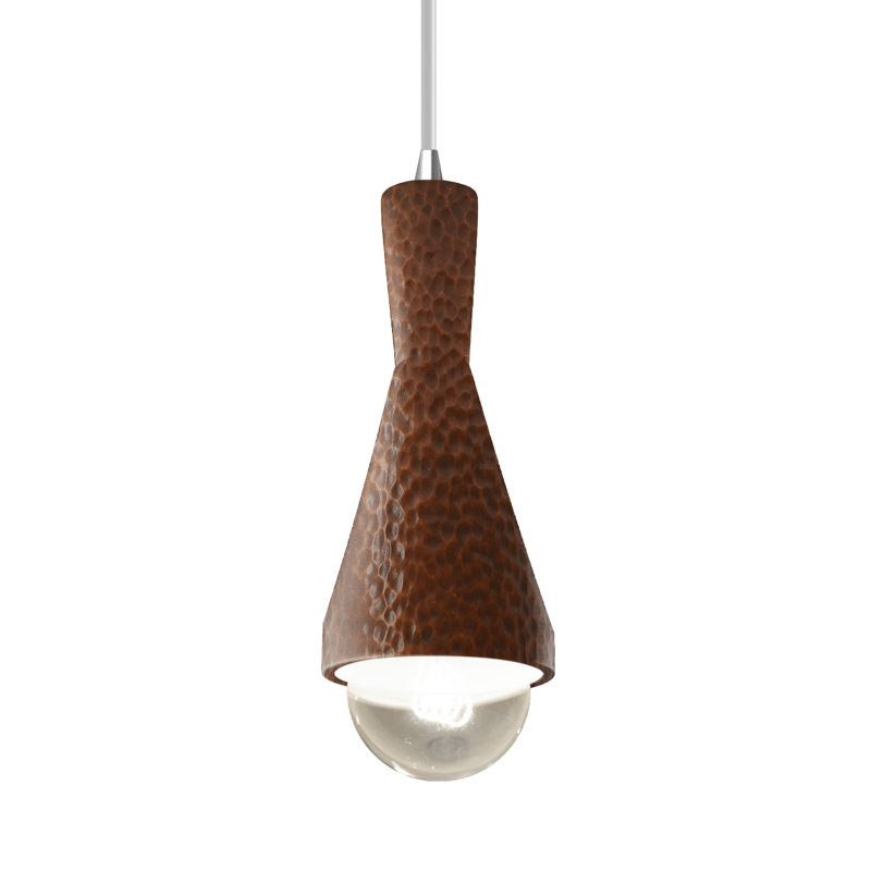 Luminaire suspendu 1 lumière avec détails en métal Breeona, Marbre agate / chrome poli, Hammered Copper