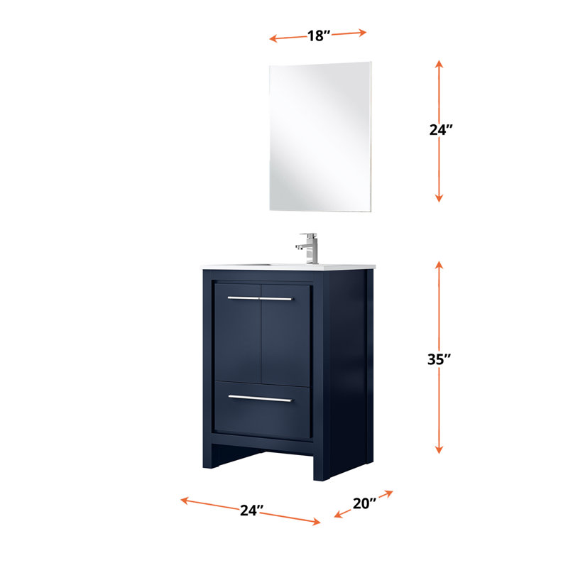 24 In. W X 20 D Navy Blue Bath Vanity With White Quartz Surface, Faucet, 18 Mirror - And Scratch & Stain For A Fascinating Experience Relaxing